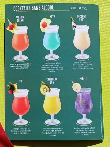 Carte des cocktails restaurant L'assiette Balaruc
